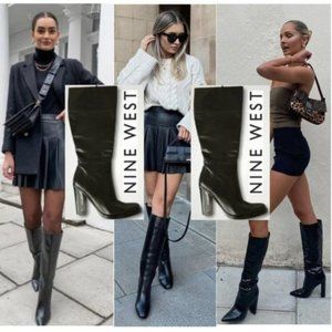 Nine West Black Leather Heeled Knee high Tall Shaft Boots 9